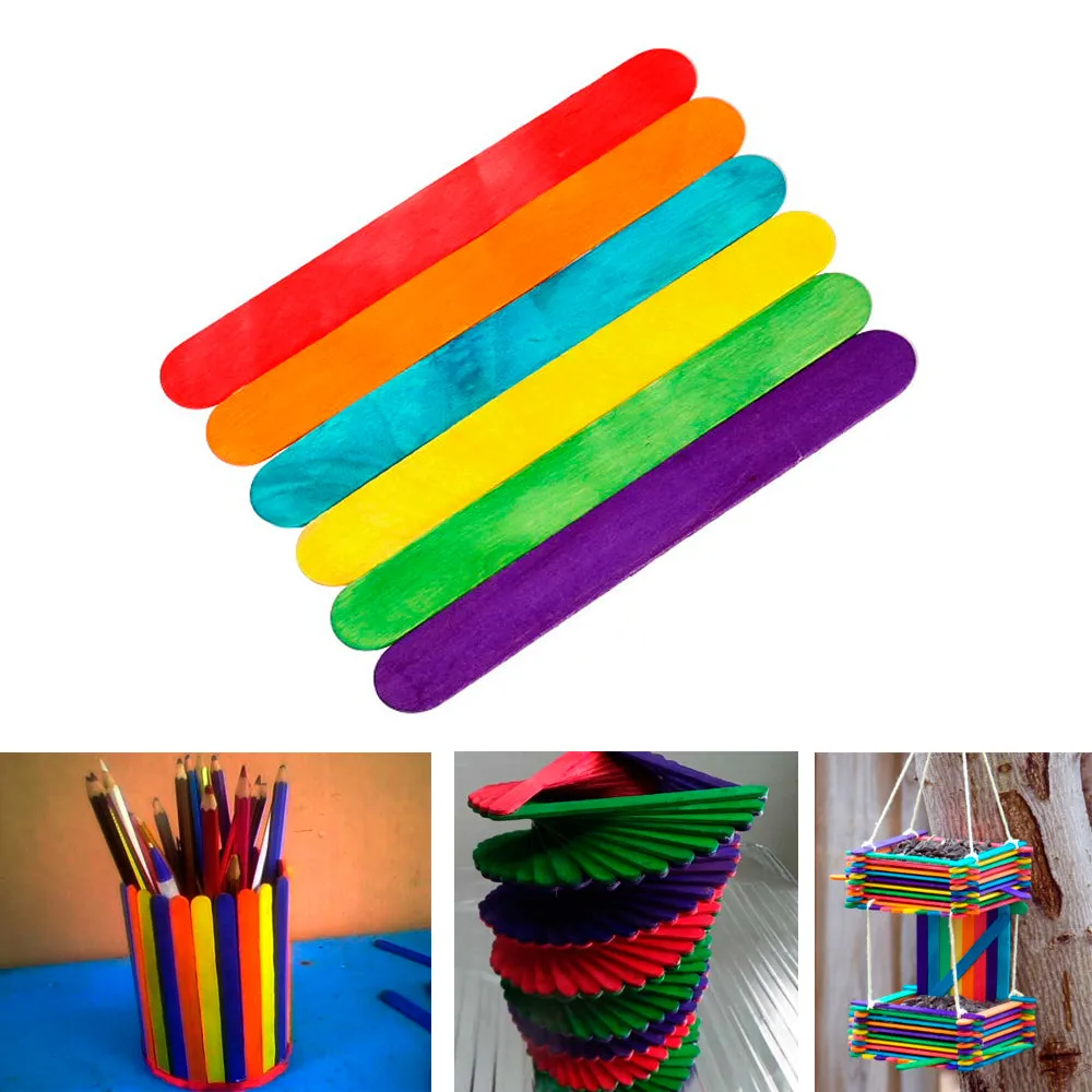 100 pcs New Colored Natural Wood Popsicle Sticks Wooden Craft Sticks 4-1/2 x 3/8