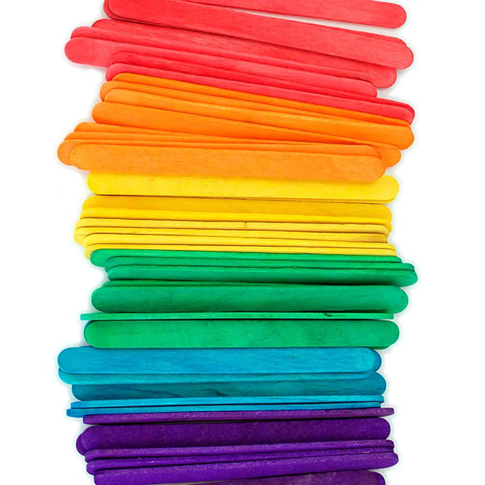100 pcs New Colored Natural Wood Popsicle Sticks Wooden Craft Sticks 4-1/2 x 3/8