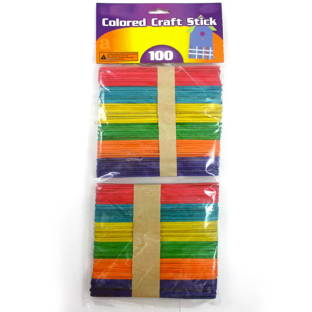 100 pcs New Colored Natural Wood Popsicle Sticks Wooden Craft Sticks 4-1/2 x 3/8