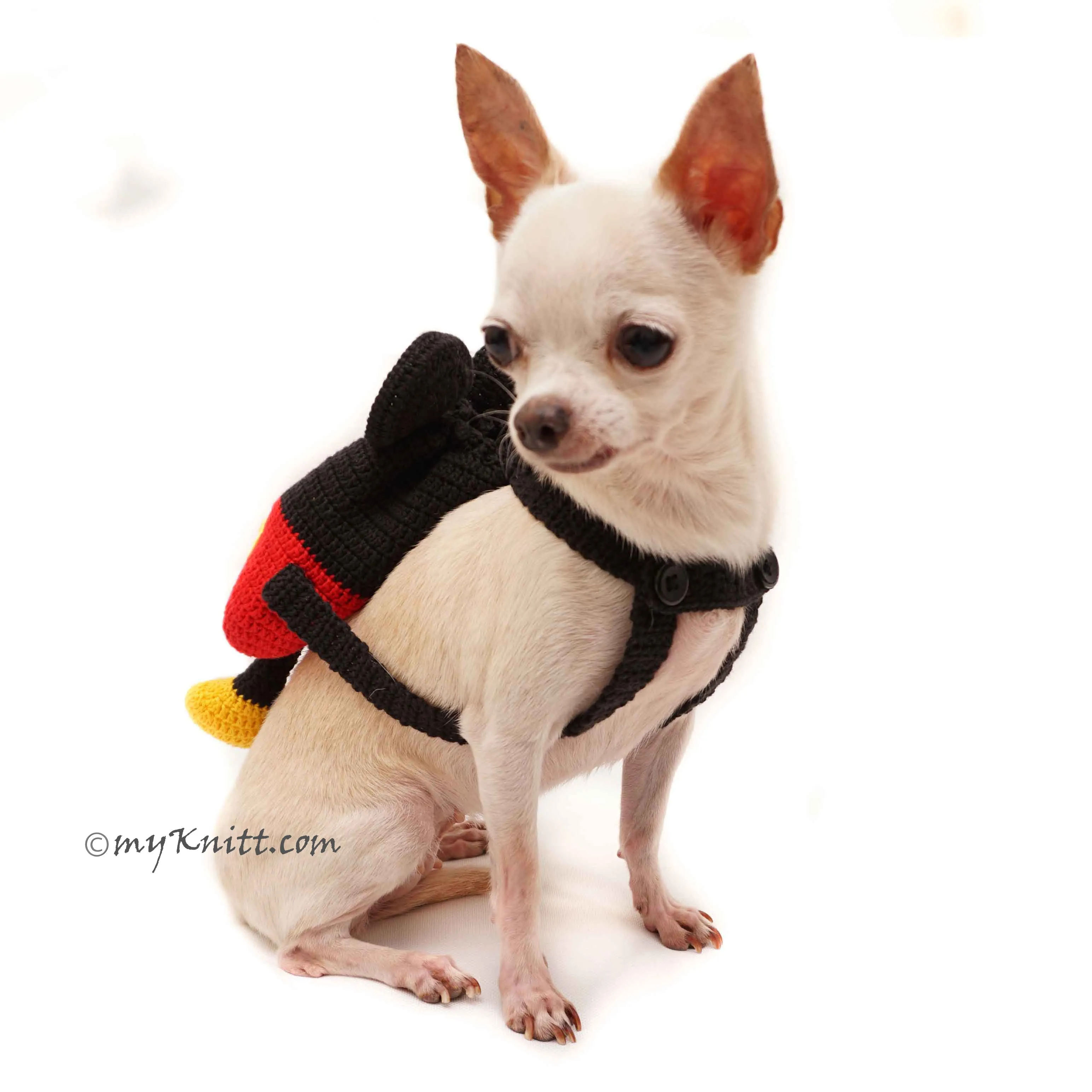 Dog Backpack Harness, Crochet Mickey Mouse, Dog Bag DC1