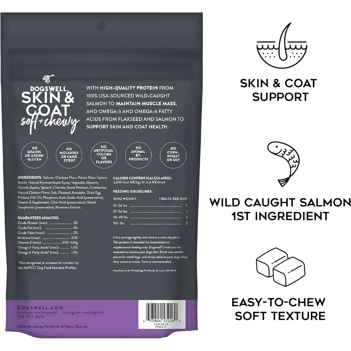 DogsWell Soft & Chewy Skin & Coat Salmon Dog Treats 14oz