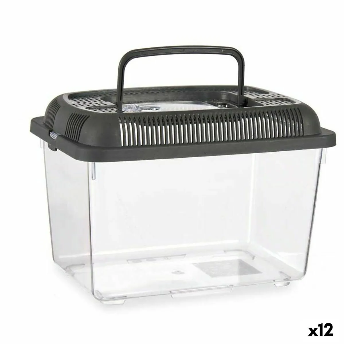 Fish Tank with Handle Medium Anthracite Plastic 3 l 17 x 16 x 24 Cm 12 Units