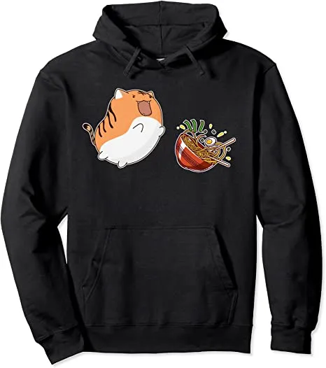 Kawaii Jumping Cat Ramen Noodles Japan Anime Kitty Feline Pullover Hoodie