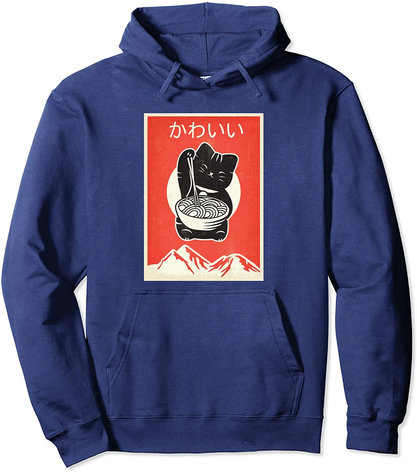 Vintage Kawaii Anime Cat eating Ramen Retro Japanese Style Pullover Hoodie