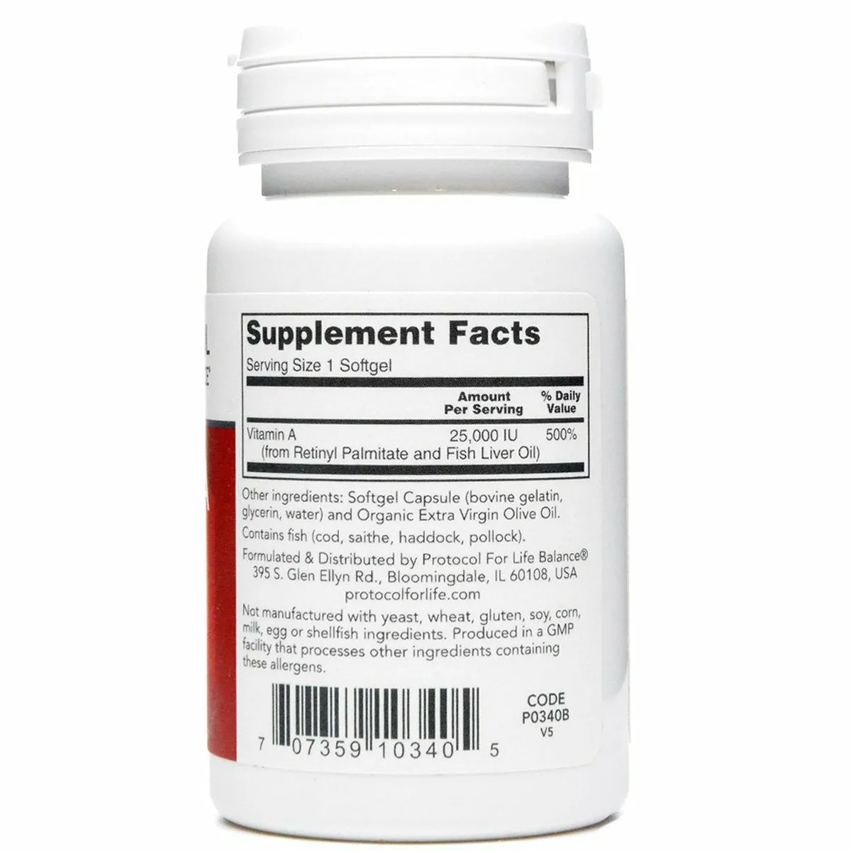 Vitamin A 25,000IU 100 gels by Protocol For Life Balance